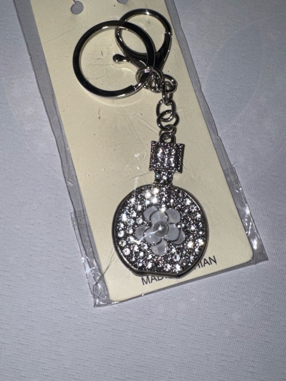 Silver Rhinestone Flower Keychain Charm - Picture 2 of 3